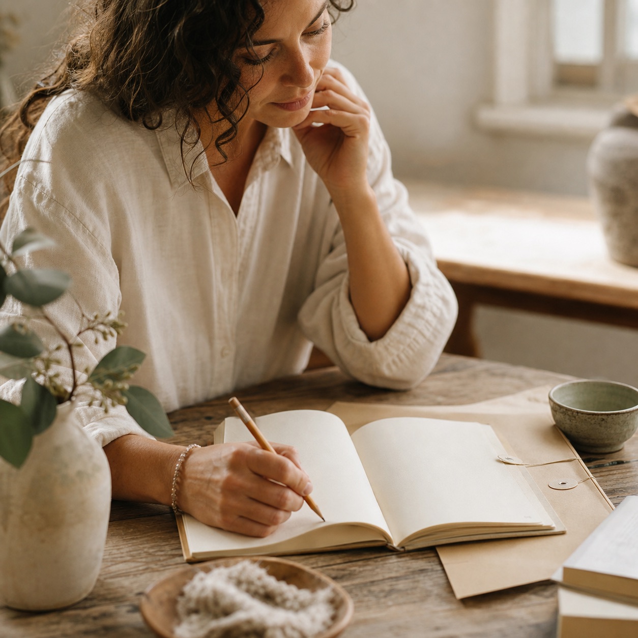 A calm desk with an open notebook and natural light, suggesting thoughtful preparation.